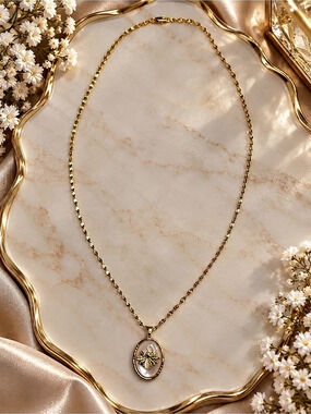 Gold-Filled Bee Pendant Necklace Mother of Pearl Look Crystal Accents
